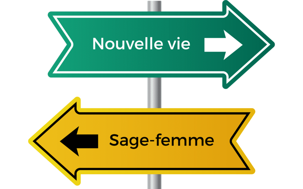 panneau avec la direction vers le métier de sage-femme ou d'une nouvelle vie