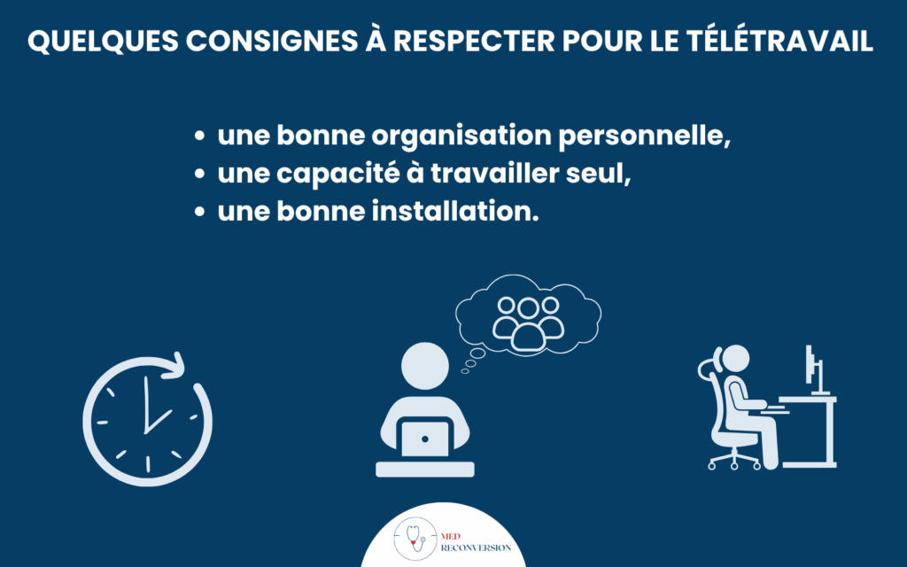 Infographie avec les consignes à respecter pour être épanoui en télétravail.