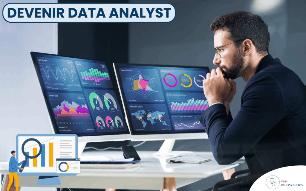 médecin devenu data analyst en train d'analyser des données