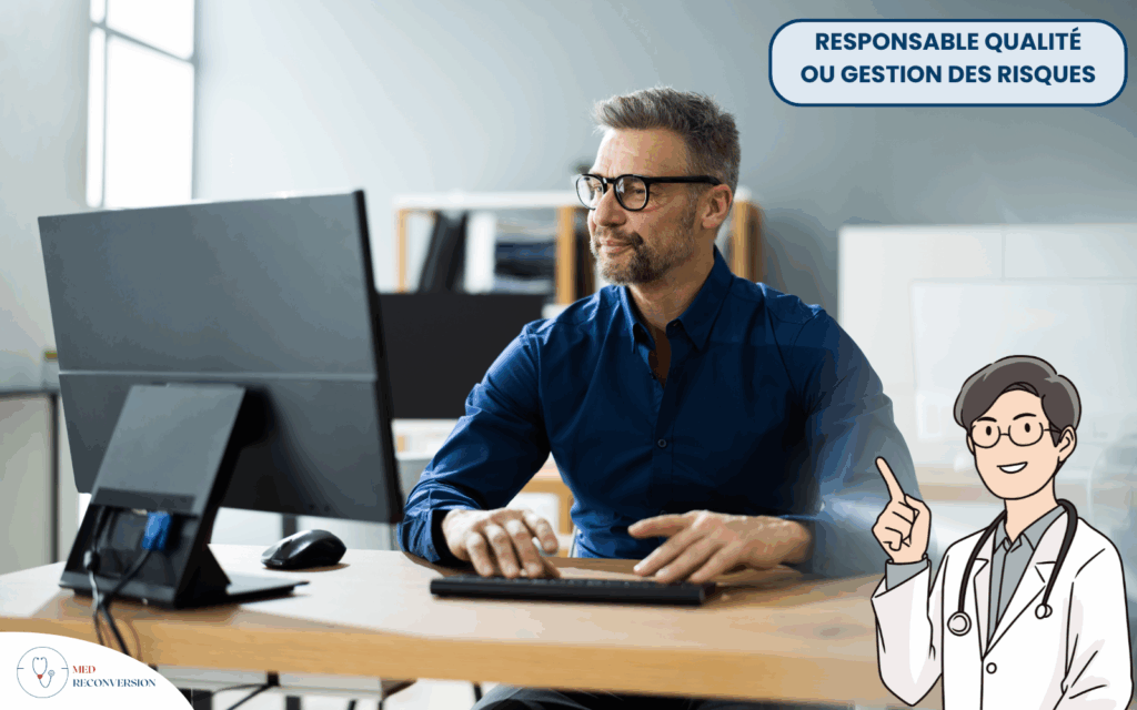 médecin en gestion des risques travaillant sur son ordinateur