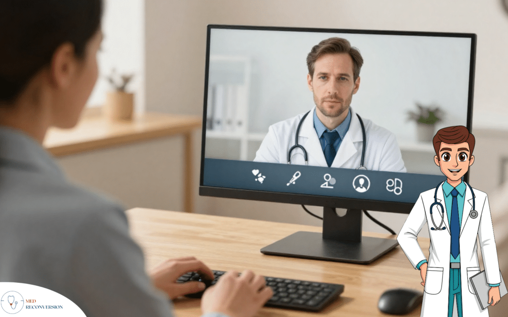 médecin en télé expertise avec d'autres médecins