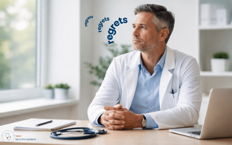 médecin qui éprouve des regrets suite à sa reconversion professionnelle