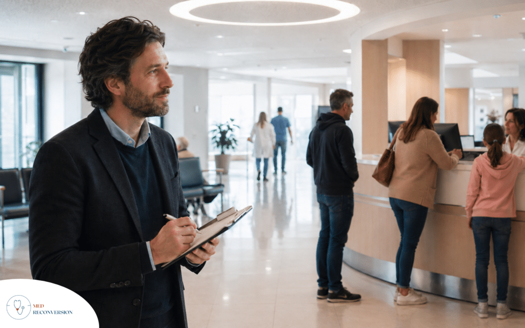 médecin qui observe le fonctionnement d'un établissement de soin