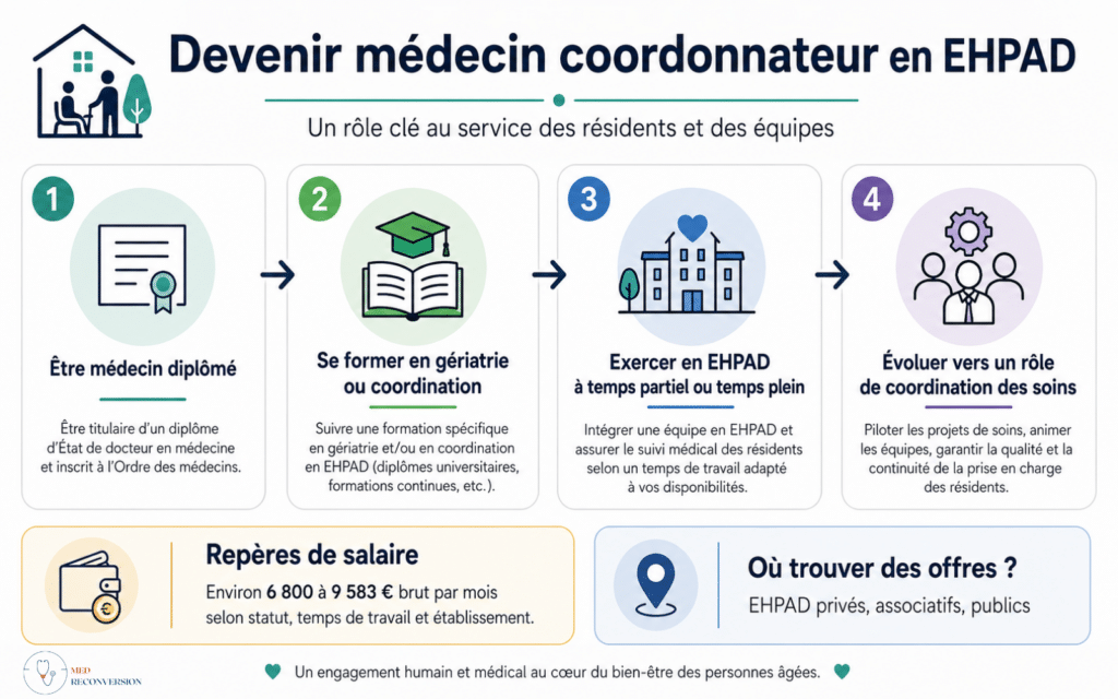 onfographie expliquant comment devenir médecin coordonnateur en ehpad