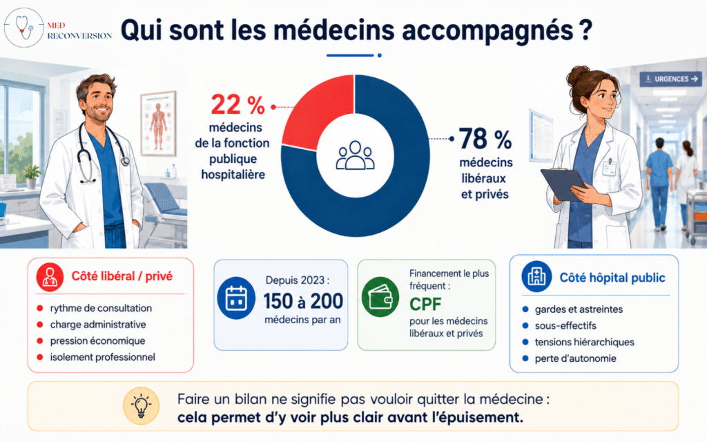 infographie sur les médecins accompagnés par Med Reconversion