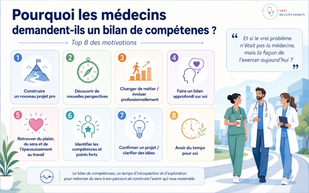 infographie des raisons qui poussent les médecins à faire un bilan de compétences Med Reconversion
