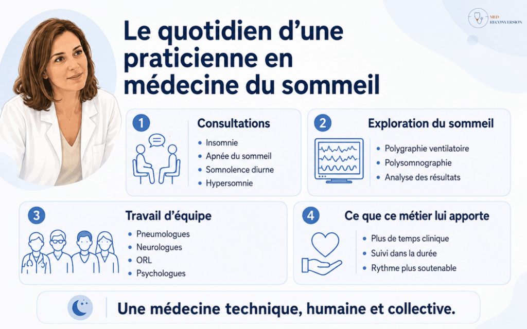 infographie quotidien du praticien en médecine du sommeil