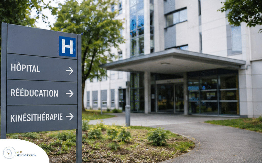 panneau vers le kiné à l'hôpital public
